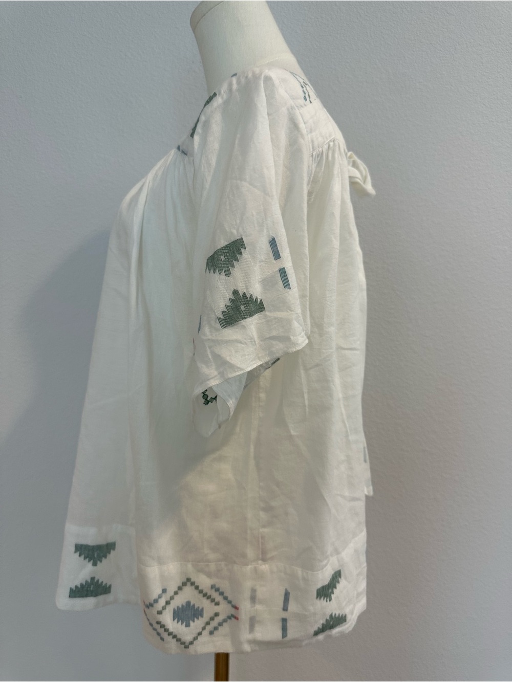 MIRTH Handmade Edition White Embroidered Cotton Tunic Top S Boho Tie Back India - Picture 4 of 9